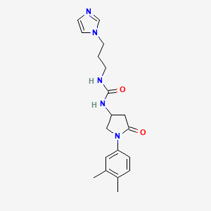 molecular formula C19H25N5O2 B2966396 1-(3-(1H-咪唑-1-基)丙基)-3-(1-(3,4-二甲苯基)-5-氧代吡咯烷-3-基)脲 CAS No. 894005-42-6