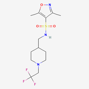 molecular formula C13H20F3N3O3S B2966399 3,5-Dimethyl-N-[[1-(2,2,2-trifluoroethyl)piperidin-4-yl]methyl]-1,2-oxazole-4-sulfonamide CAS No. 2320524-25-0