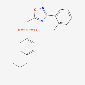 molecular formula C20H22N2O3S B2966400 5-(((4-Isobutylphenyl)sulfonyl)methyl)-3-(o-tolyl)-1,2,4-oxadiazole CAS No. 1105233-08-6