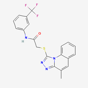 molecular formula C20H15F3N4OS B2966415 2-((4-methyl-[1,2,4]triazolo[4,3-a]quinolin-1-yl)thio)-N-(3-(trifluoromethyl)phenyl)acetamide CAS No. 671199-43-2