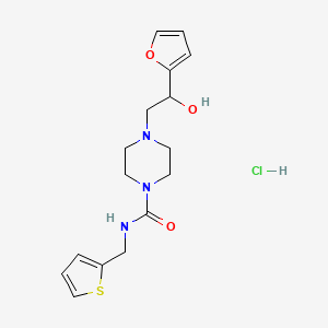 molecular formula C16H22ClN3O3S B2966428 4-(2-(furan-2-yl)-2-hydroxyethyl)-N-(thiophen-2-ylmethyl)piperazine-1-carboxamide hydrochloride CAS No. 1396799-50-0