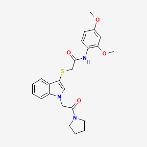 molecular formula C24H27N3O4S B2966430 N-(2,4-dimethoxyphenyl)-2-((1-(2-oxo-2-(pyrrolidin-1-yl)ethyl)-1H-indol-3-yl)thio)acetamide CAS No. 877658-89-4
