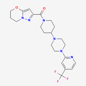 molecular formula C22H27F3N6O2 B2966451 (6,7-dihydro-5H-pyrazolo[5,1-b][1,3]oxazin-2-yl)(4-(4-(4-(trifluoromethyl)pyridin-2-yl)piperazin-1-yl)piperidin-1-yl)methanone CAS No. 2034336-10-0