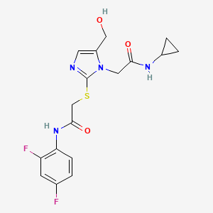 molecular formula C17H18F2N4O3S B2966458 N-cyclopropyl-2-(2-((2-((2,4-difluorophenyl)amino)-2-oxoethyl)thio)-5-(hydroxymethyl)-1H-imidazol-1-yl)acetamide CAS No. 921795-53-1