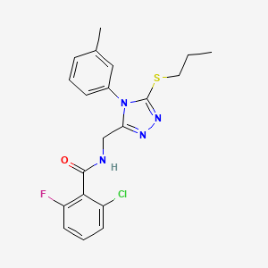 molecular formula C20H20ClFN4OS B2966461 2-chloro-6-fluoro-N-((5-(propylthio)-4-(m-tolyl)-4H-1,2,4-triazol-3-yl)methyl)benzamide CAS No. 391933-49-6