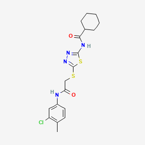 molecular formula C18H21ClN4O2S2 B2966472 N-(5-((2-((3-chloro-4-methylphenyl)amino)-2-oxoethyl)thio)-1,3,4-thiadiazol-2-yl)cyclohexanecarboxamide CAS No. 868972-99-0