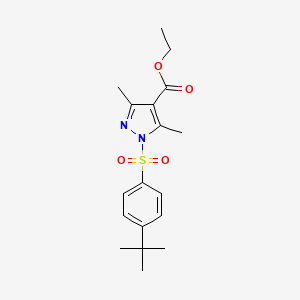 molecular formula C18H24N2O4S B2966493 ethyl 1-{[4-(tert-butyl)phenyl]sulfonyl}-3,5-dimethyl-1H-pyrazole-4-carboxylate CAS No. 956930-20-4