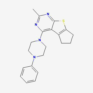 molecular formula C20H22N4S B2966513 10-甲基-12-(4-苯基哌嗪-1-基)-7-噻-9,11-二氮杂三环[6.4.0.0^{2,6}]十二-1(8),2(6),9,11-四烯 CAS No. 315694-54-3