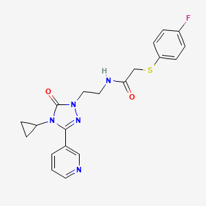 molecular formula C20H20FN5O2S B2966520 N-(2-(4-cyclopropyl-5-oxo-3-(pyridin-3-yl)-4,5-dihydro-1H-1,2,4-triazol-1-yl)ethyl)-2-((4-fluorophenyl)thio)acetamide CAS No. 1787917-43-4