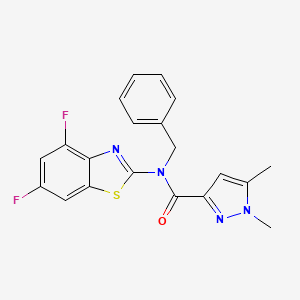 molecular formula C20H16F2N4OS B2966521 N-benzyl-N-(4,6-difluoro-1,3-benzothiazol-2-yl)-1,5-dimethyl-1H-pyrazole-3-carboxamide CAS No. 1013785-38-0