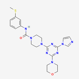 molecular formula C22H27N9O2S B2966540 4-(4-(1H-imidazol-1-yl)-6-morpholino-1,3,5-triazin-2-yl)-N-(3-(methylthio)phenyl)piperazine-1-carboxamide CAS No. 1171168-66-3