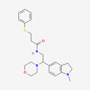molecular formula C24H31N3O2S B2966542 N-(2-(1-methylindolin-5-yl)-2-morpholinoethyl)-3-(phenylthio)propanamide CAS No. 1209607-40-8