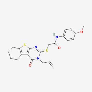 molecular formula C22H23N3O3S2 B2966544 N-(4-methoxyphenyl)-2-{[3-oxo-4-(prop-2-en-1-yl)-8-thia-4,6-diazatricyclo[7.4.0.0^{2,7}]trideca-1(9),2(7),5-trien-5-yl]sulfanyl}acetamide CAS No. 300814-89-5