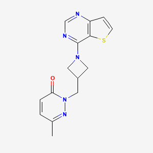 molecular formula C15H15N5OS B2966569 6-Methyl-2-[(1-{thieno[3,2-d]pyrimidin-4-yl}azetidin-3-yl)methyl]-2,3-dihydropyridazin-3-one CAS No. 2201618-38-2
