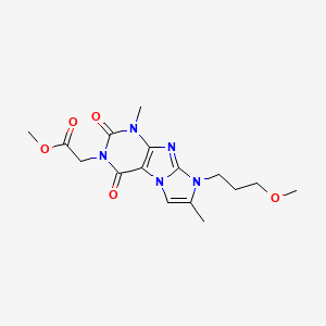 molecular formula C16H21N5O5 B2966571 methyl 2-(8-(3-methoxypropyl)-1,7-dimethyl-2,4-dioxo-1H-imidazo[2,1-f]purin-3(2H,4H,8H)-yl)acetate CAS No. 887466-31-1