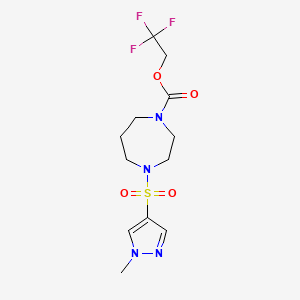 molecular formula C12H17F3N4O4S B2966597 2,2,2-三氟乙基 4-((1-甲基-1H-吡唑-4-基)磺酰基)-1,4-二氮杂环-1-羧酸酯 CAS No. 1903029-65-1