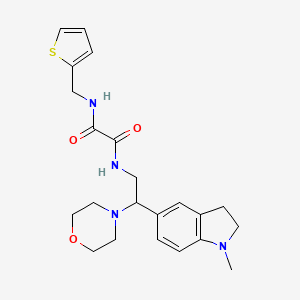 molecular formula C22H28N4O3S B2966618 N1-(2-(1-methylindolin-5-yl)-2-morpholinoethyl)-N2-(thiophen-2-ylmethyl)oxalamide CAS No. 922556-94-3