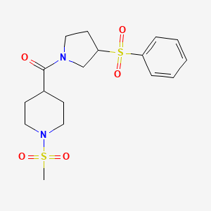 molecular formula C17H24N2O5S2 B2966630 (1-(甲磺酰基)哌啶-4-基)(3-(苯磺酰基)吡咯烷-1-基)甲酮 CAS No. 1448034-36-3