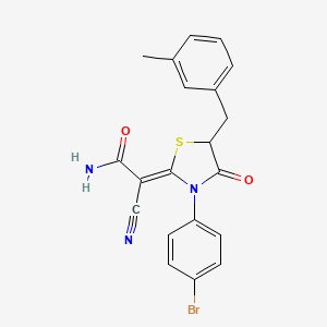 molecular formula C20H16BrN3O2S B2966642 (Z)-2-(3-(4-bromophenyl)-5-(3-methylbenzyl)-4-oxothiazolidin-2-ylidene)-2-cyanoacetamide CAS No. 786678-83-9