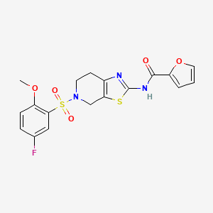 molecular formula C18H16FN3O5S2 B2966646 N-(5-((5-氟-2-甲氧基苯基)磺酰基)-4,5,6,7-四氢噻唑并[5,4-c]吡啶-2-基)呋喃-2-甲酰胺 CAS No. 1351659-14-7