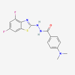 molecular formula C16H14F2N4OS B2966671 N'-(4,6-difluoro-1,3-benzothiazol-2-yl)-4-(dimethylamino)benzohydrazide CAS No. 851988-46-0