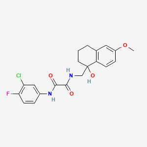 molecular formula C20H20ClFN2O4 B2966674 N1-(3-chloro-4-fluorophenyl)-N2-((1-hydroxy-6-methoxy-1,2,3,4-tetrahydronaphthalen-1-yl)methyl)oxalamide CAS No. 2034527-04-1