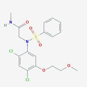 molecular formula C18H20Cl2N2O5S B2966681 2-[2,4-dichloro-5-(2-methoxyethoxy)(phenylsulfonyl)anilino]-N-methylacetamide CAS No. 338967-93-4