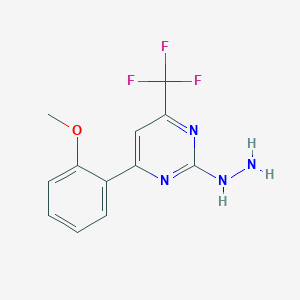 molecular formula C12H11F3N4O B2966683 2-Hydrazino-4-(2-methoxyphenyl)-6-(trifluoromethyl)pyrimidine CAS No. 861440-88-2