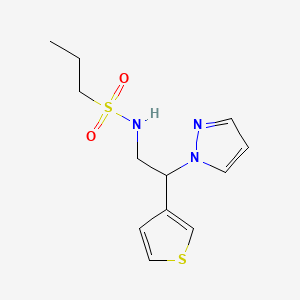 molecular formula C12H17N3O2S2 B2966701 N-(2-(1H-pyrazol-1-yl)-2-(thiophen-3-yl)ethyl)propane-1-sulfonamide CAS No. 2034596-39-7