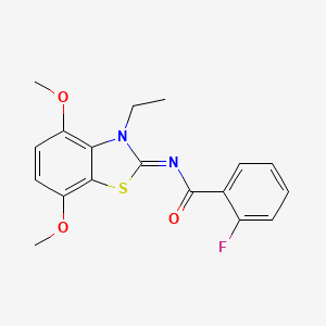 N-(3-ethyl-4,7-dimethoxy-1,3-benzothiazol-2-ylidene)-2-fluorobenzamide