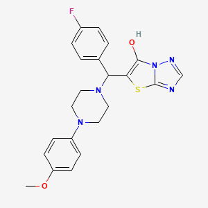 molecular formula C22H22FN5O2S B2966709 5-((4-Fluorophenyl)(4-(4-methoxyphenyl)piperazin-1-yl)methyl)thiazolo[3,2-b][1,2,4]triazol-6-ol CAS No. 868220-29-5