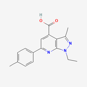 molecular formula C17H17N3O2 B2966723 1-ethyl-3-methyl-6-(4-methylphenyl)-1H-pyrazolo[3,4-b]pyridine-4-carboxylic acid CAS No. 937598-67-9