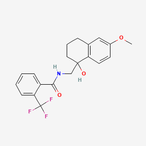 molecular formula C20H20F3NO3 B2966724 N-((1-hydroxy-6-methoxy-1,2,3,4-tetrahydronaphthalen-1-yl)methyl)-2-(trifluoromethyl)benzamide CAS No. 2034442-86-7