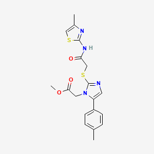 molecular formula C19H20N4O3S2 B2966734 methyl 2-(2-((2-((4-methylthiazol-2-yl)amino)-2-oxoethyl)thio)-5-(p-tolyl)-1H-imidazol-1-yl)acetate CAS No. 1207040-42-3