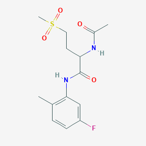 molecular formula C14H19FN2O4S B2966735 2-acetamido-N-(5-fluoro-2-methylphenyl)-4-(methylsulfonyl)butanamide CAS No. 1043417-56-6