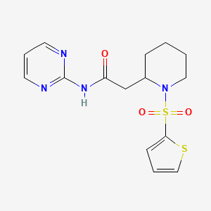 molecular formula C15H18N4O3S2 B2966743 N-(pyrimidin-2-yl)-2-(1-(thiophen-2-ylsulfonyl)piperidin-2-yl)acetamide CAS No. 1105222-27-2