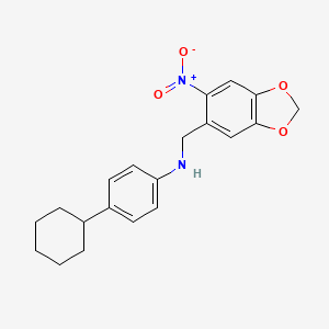 molecular formula C20H22N2O4 B2966746 4-cyclohexyl-N-[(6-nitro-2H-1,3-benzodioxol-5-yl)methyl]aniline CAS No. 306730-59-6