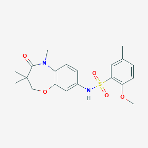 molecular formula C20H24N2O5S B2966769 2-methoxy-5-methyl-N-(3,3,5-trimethyl-4-oxo-2,3,4,5-tetrahydrobenzo[b][1,4]oxazepin-8-yl)benzenesulfonamide CAS No. 922097-00-5