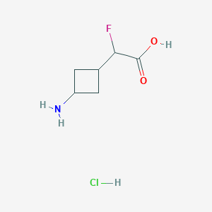 molecular formula C6H11ClFNO2 B2966772 2-(3-氨基环丁基)-2-氟乙酸；盐酸盐 CAS No. 2416223-36-2