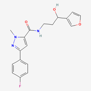 molecular formula C18H18FN3O3 B2966783 3-(4-fluorophenyl)-N-(3-(furan-3-yl)-3-hydroxypropyl)-1-methyl-1H-pyrazole-5-carboxamide CAS No. 1428380-61-3