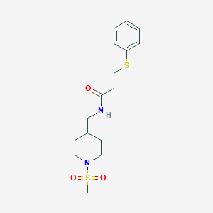 molecular formula C16H24N2O3S2 B2966796 N-((1-(methylsulfonyl)piperidin-4-yl)methyl)-3-(phenylthio)propanamide CAS No. 1234999-53-1