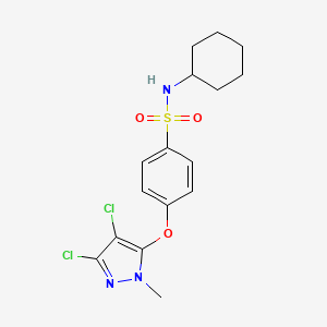 molecular formula C16H19Cl2N3O3S B2966797 N-cyclohexyl-4-[(3,4-dichloro-1-methyl-1H-pyrazol-5-yl)oxy]benzenesulfonamide CAS No. 318284-25-2