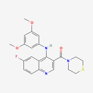 molecular formula C22H22FN3O3S B2966799 (4-((3,5-Dimethoxyphenyl)amino)-6-fluoroquinolin-3-yl)(thiomorpholino)methanone CAS No. 1357783-61-9