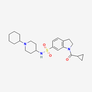 molecular formula C23H33N3O3S B2966808 N-(1-Cyclohexylpiperidin-4-yl)-1-(cyclopropanecarbonyl)-2,3-dihydroindole-6-sulfonamide CAS No. 2416243-25-7