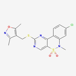 molecular formula C17H15ClN4O3S2 B2966846 8-chloro-2-{[(3,5-dimethyl-1,2-oxazol-4-yl)methyl]sulfanyl}-6-methyl-6H-pyrimido[5,4-c][2,1]benzothiazine 5,5-dioxide CAS No. 1326843-03-1