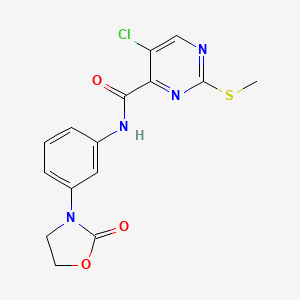 molecular formula C15H13ClN4O3S B2966848 5-chloro-2-(methylsulfanyl)-N-[3-(2-oxo-1,3-oxazolidin-3-yl)phenyl]pyrimidine-4-carboxamide CAS No. 1223455-75-1