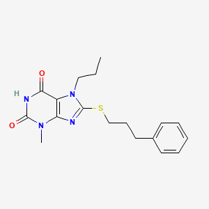 molecular formula C18H22N4O2S B2966862 3-甲基-8-((3-苯丙基)硫)-7-丙基-1H-嘌呤-2,6(3H,7H)-二酮 CAS No. 313470-76-7