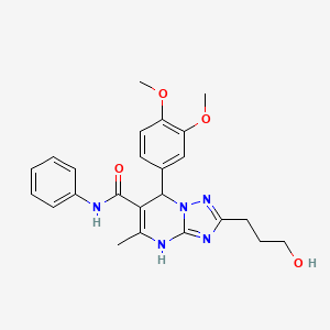 molecular formula C24H27N5O4 B2966866 7-(3,4-dimethoxyphenyl)-2-(3-hydroxypropyl)-5-methyl-N-phenyl-4,7-dihydro-[1,2,4]triazolo[1,5-a]pyrimidine-6-carboxamide CAS No. 537699-19-7