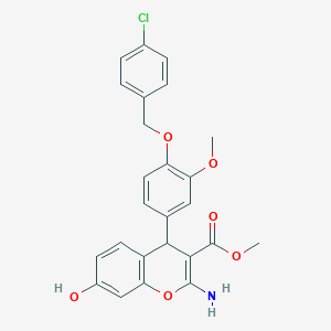 molecular formula C25H22ClNO6 B296688 methyl 2-amino-4-{4-[(4-chlorobenzyl)oxy]-3-methoxyphenyl}-7-hydroxy-4H-chromene-3-carboxylate 