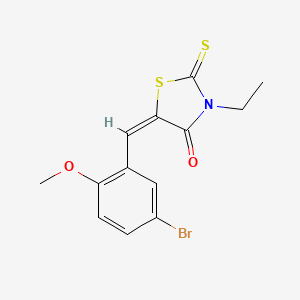 molecular formula C13H12BrNO2S2 B2966883 (5E)-5-[(5-bromo-2-methoxyphenyl)methylidene]-3-ethyl-2-sulfanylidene-1,3-thiazolidin-4-one CAS No. 301193-92-0